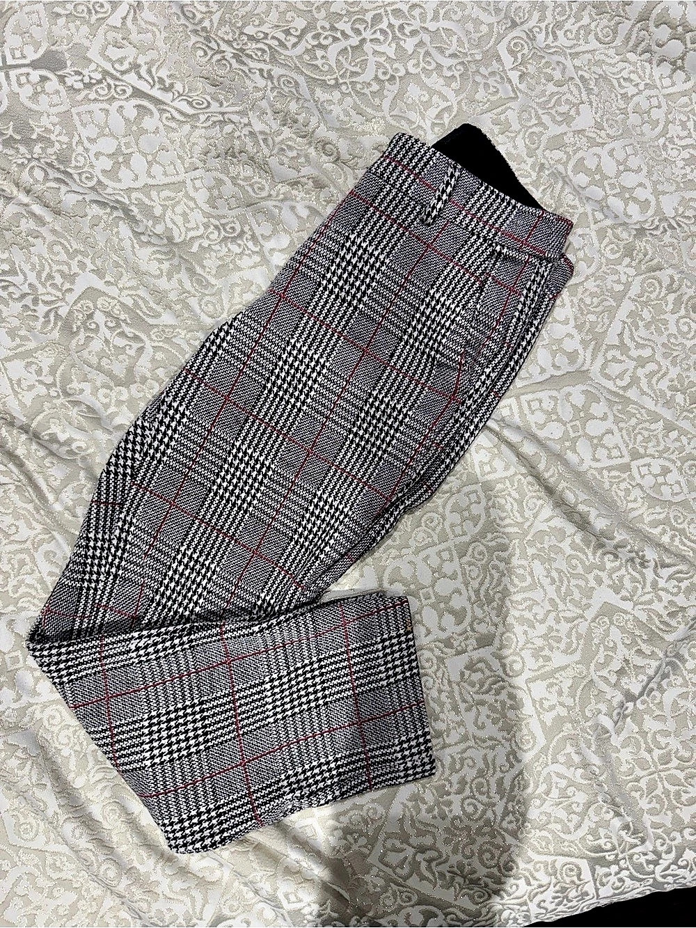 Express Columnist Ankle Mid Rise Pants Glen Plaid Gray & Black 0R